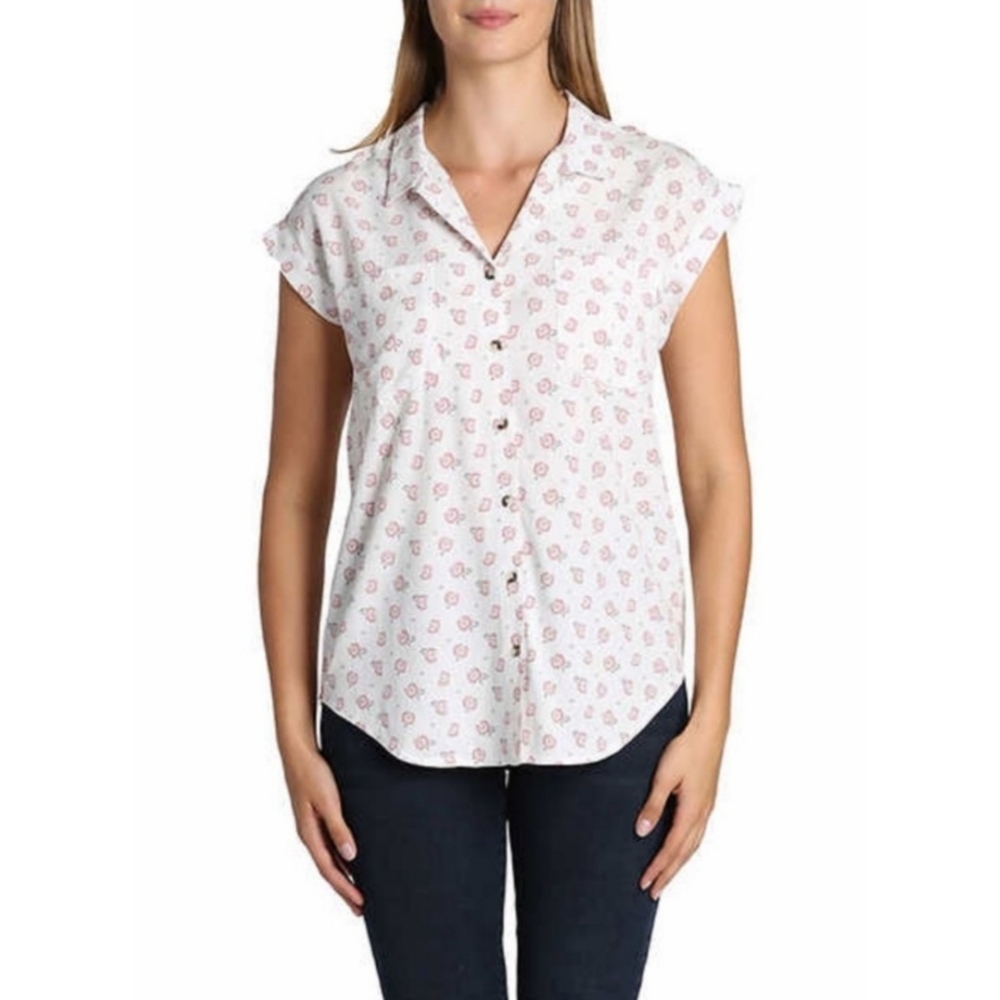 Jachs Girlfriend Button Up Floral Blouse White Size M